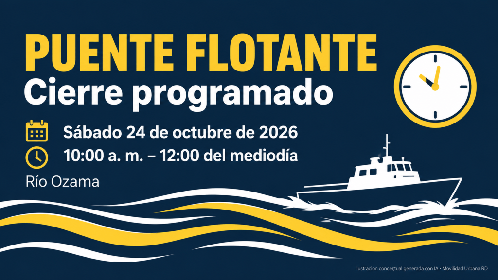 Puente Flotante: MOPC anuncia cierre de 10:00 a. m. a mediodía este 24 de&nbsp;octubre